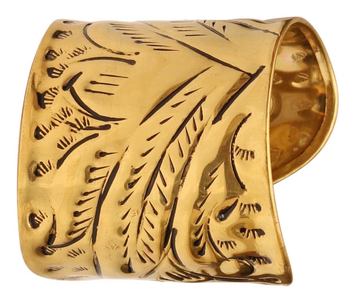 2.5” Brass Cuff Bracelet with Embossed Leafy Pattern - Golden Tone - Formal Accessories / Jewelry / Gifts for Her - Buy in Bulk Wholesale